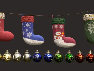 New Year pack of gifts and decorate Free low-poly 3D model