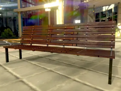 Wooden Bench Low-poly 3D model 9