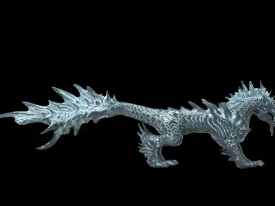 Ice dragon creature Deep dark blue 29k poly game ready Low-poly 3D model