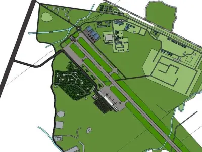 small civilian and military airport concept 3D model