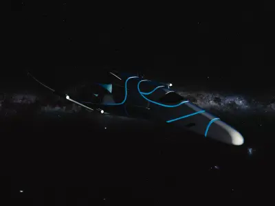 Spaceship Low-poly 3D model flying in night sky Low-poly 3D model