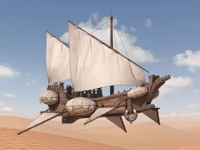 Fantasy Flying Sailing Ship 3D model