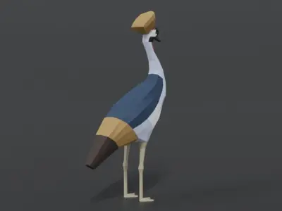 Low Poly Cartoon Grey Crowned Crane Low-poly 3D model