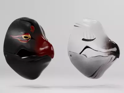 Japanese bird mask Low-poly 3D model