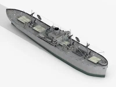 Old Retro Motor Ship Cargo and Military 3D Models Low-poly 3D model