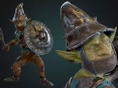 Goblin1 warrior holding shield Low-poly 3D model