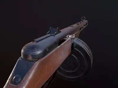 Soviet submachine gun PPSh  Low-poly 3D model