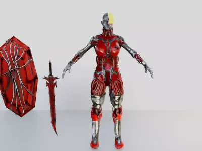 cyberpunk Female Warrior SciFi Character With Sword And Shield Low-poly 3D model