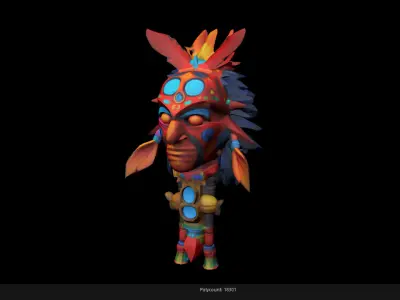 Low Poly Stylized Aztec Totem Mask 2 AI Low-poly 3D model