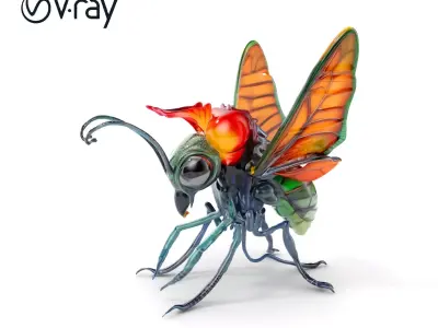 Fantasy Insect Model Pack with Detailed Wings and Antennae Low-poly 3D model