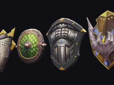 Shield Armor Defense Weapon Cartoon Medieval Melee Board Low-poly 3D model