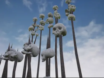 Skulls On Spikes and stakes Low-poly 3D model
