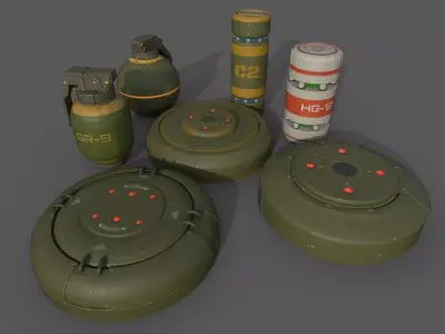 Sci-Fi Grenades-Mines Low-poly 3D model