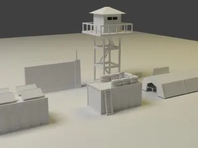 military base pack lowpoly for game and 3d print Free 3D model