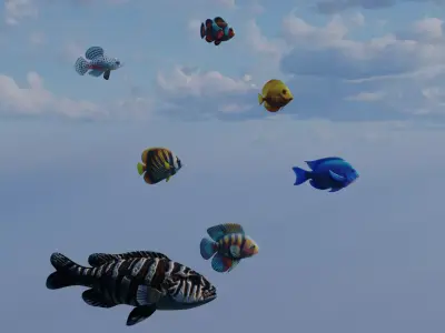 Tropical Fishes Set six piece Low Poly Free low-poly 3D model