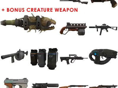 Weapons game ready assault rifle Low-poly 3D model