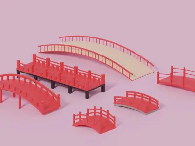Cartoon Asian Japanese Bridge Collection 3D model