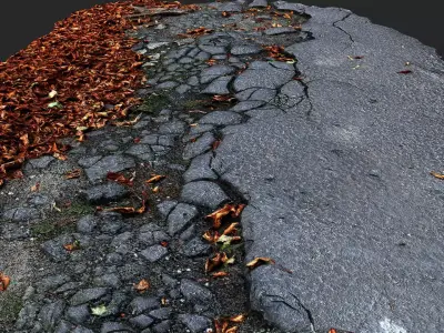 damaged asphalt road cracked debris part PBR photogrammetry Low-poly 3D model