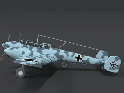 Low Poly Cartoon Messerschmitt Bf110 WWII Airplane Low-poly 3D model
