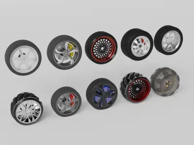 A Collection of car wheels 3D Model 3D model