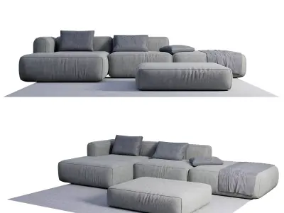 Sofa C couch and two ottomans Free 3D model