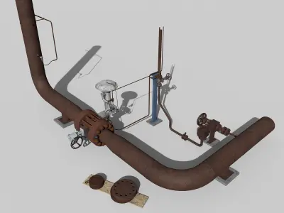 High-pressure industrial valves with measurement devices 3D model