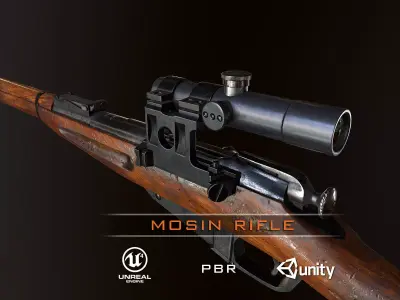 Mosin WW2 ussr Rifle with PU scope PBR Low-poly 3D model