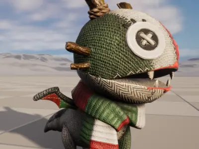 Four stylized small fire dragon dinosaurs with skeletal skin Low-poly 3D model