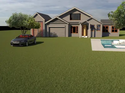 Exterior house with pool and car Free 3D model