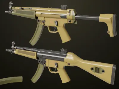 Machine Guns15 Two Sandal Single Mat All PBR Unity UE Textures Low-poly 3D model