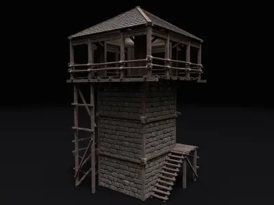 Realistic Medieval Watchtower Low-poly 3D model