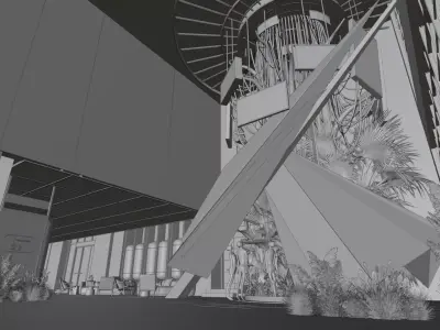 Futuristic Cyberpunk Cafe and Smart City Interior 3D model