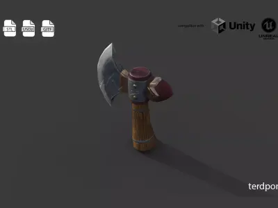 Stylized Fantasy Battle Axe - Low Poly Game Ready Low-poly 3D model