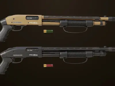 Small Shotgun 02 Black and Sandal Single Mat PBR Textures Low-poly 3D model