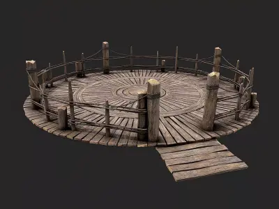 Medieval Wooden Circular Platform Arena 4 Low-poly 3D model