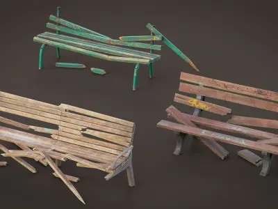 Bench Old Pack GameReady LODs 3D model