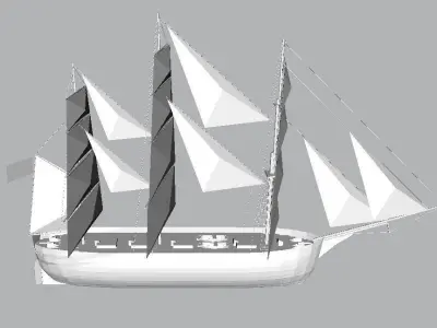 SailBoat wooden ship flying in air Low-poly 3D model