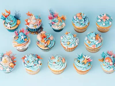 Ocean Style Cupcake Cake 3D model