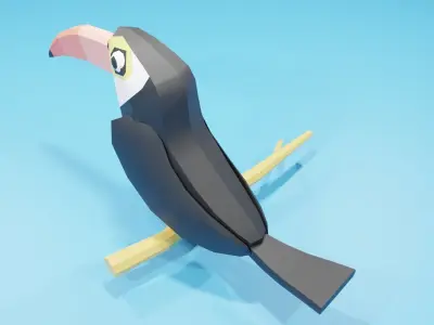 Low Poly Cartoon Toucan Bird Low-poly 3D model