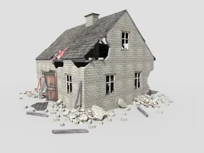 low poly destroyed house 3 Low-poly 3D model