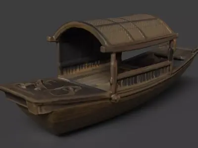 Chinese wooden boat  figure  Low-poly 3D model