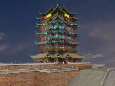 Chinese yellow crane tower 3D model