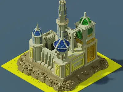voxel castel 128x128x128 cube Low-poly 3D model