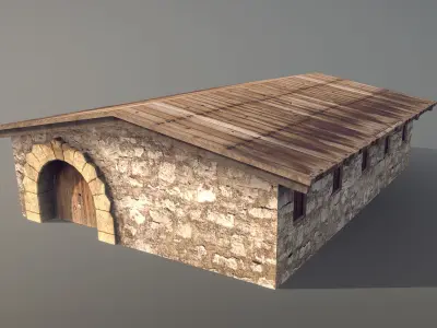 Stone Fort Stable Low-poly 3D model