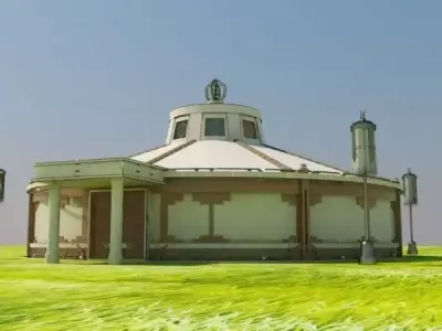 yurta round building in middle of grassy field 3D model