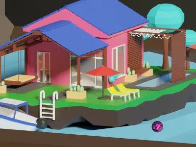 Airlander balloon airship with flying guest house Low-poly 3D model