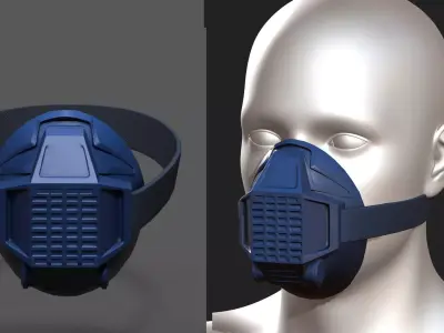Gas mask respirator blue plastic  Low-poly 3D model