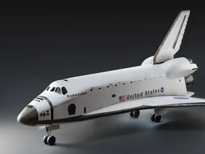 NASA Endeavour Space Shuttle with Space Tank and Falcon Rocket Low-poly 3D model