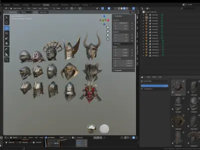 15 Helmets Game Ready Low-poly 3D model