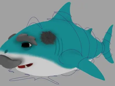 grandpa shark cartoon with rig 3D model